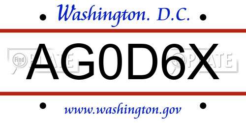 AG0D6X District Of Columbia License Plate