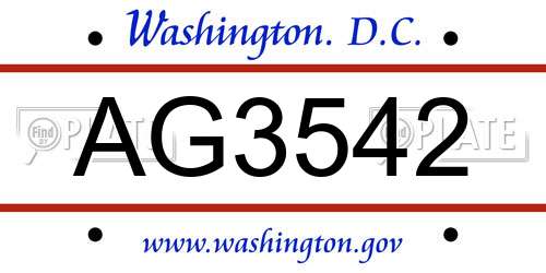 AG3542 District Of Columbia License Plate