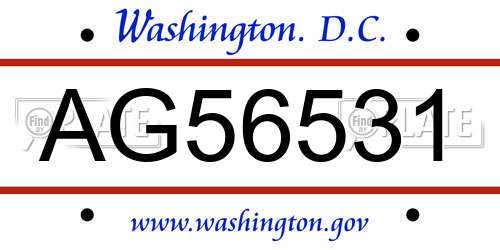 AG56531 District Of Columbia License Plate