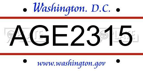 AGE2315 District Of Columbia License Plate