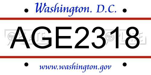 AGE2318 District Of Columbia License Plate
