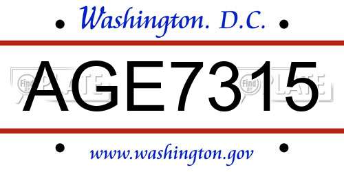 AGE7315 District Of Columbia License Plate