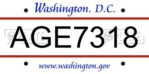 AGE7318 District Of Columbia License Plate