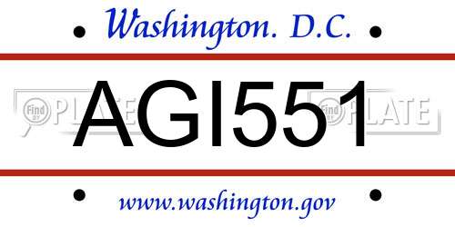 AGI551 District Of Columbia License Plate