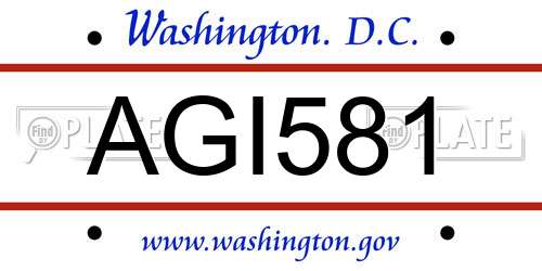 AGI581 District Of Columbia License Plate