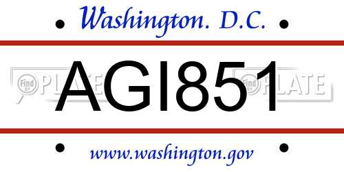 AGI851 District Of Columbia License Plate