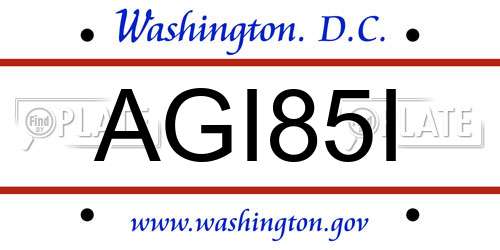 AGI85I District Of Columbia License Plate