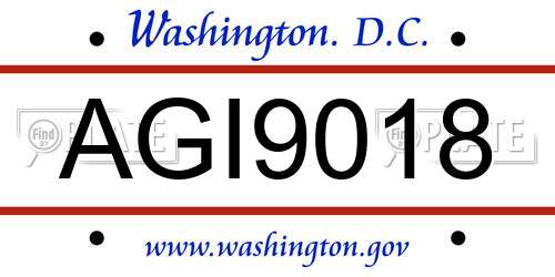AGI9018 District Of Columbia License Plate