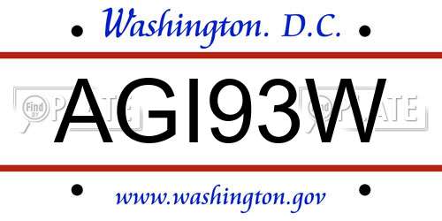 AGI93W District Of Columbia License Plate
