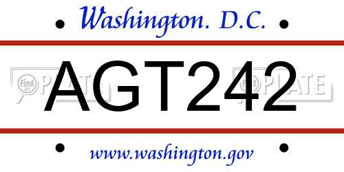 AGT242 District Of Columbia License Plate