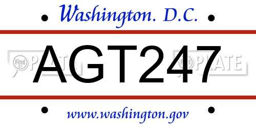 AGT247 District Of Columbia License Plate