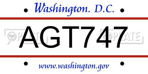 AGT747 District Of Columbia License Plate
