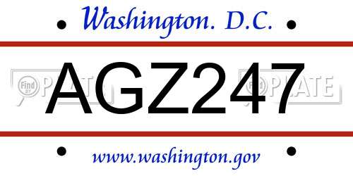 AGZ247 District Of Columbia License Plate