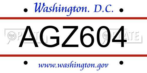 AGZ604 District Of Columbia License Plate