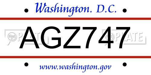 AGZ747 District Of Columbia License Plate