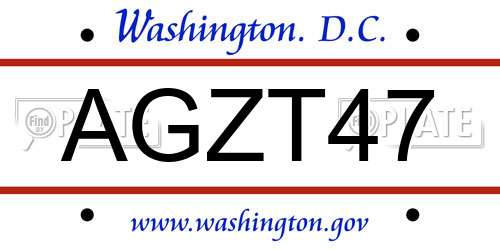 AGZT47 District Of Columbia License Plate