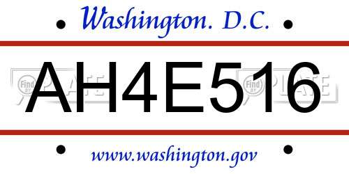AH4E516 District Of Columbia License Plate