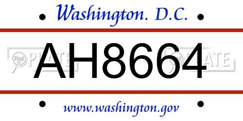 AH8664 District Of Columbia License Plate