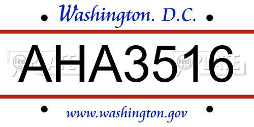 AHA3516 District Of Columbia License Plate