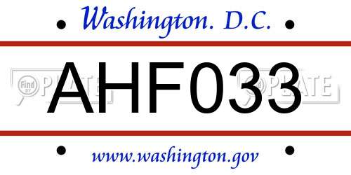 AHF033 District Of Columbia License Plate