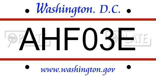 AHF03E District Of Columbia License Plate