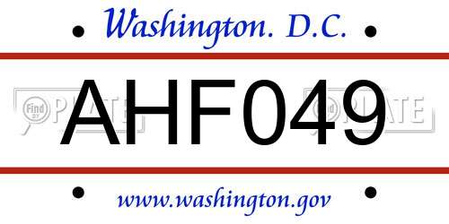 AHF049 District Of Columbia License Plate