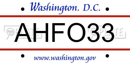 AHFO33 District Of Columbia License Plate