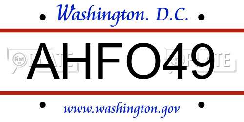 AHFO49 District Of Columbia License Plate
