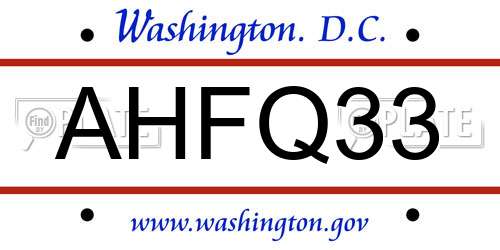 AHFQ33 District Of Columbia License Plate