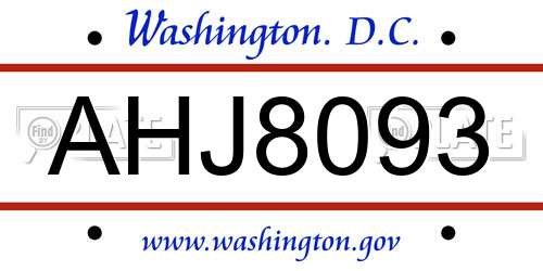 AHJ8093 District Of Columbia License Plate