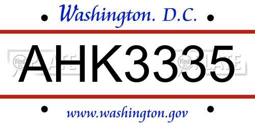 AHK3335 District Of Columbia License Plate