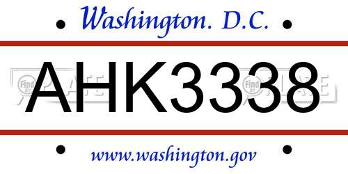 AHK3338 District Of Columbia License Plate