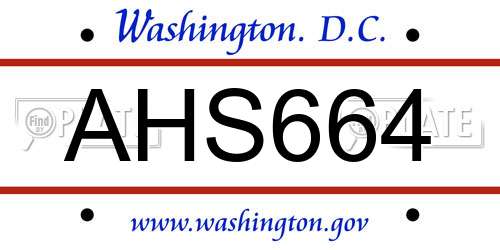 AHS664 District Of Columbia License Plate