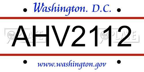 AHV2112 District Of Columbia License Plate