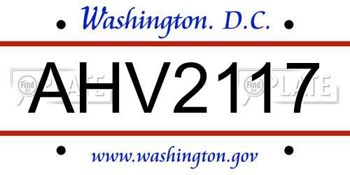 AHV2117 District Of Columbia License Plate
