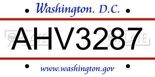 AHV3287 District Of Columbia License Plate