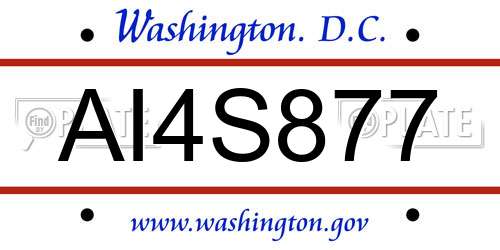 AI4S877 District Of Columbia License Plate