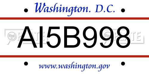 AI5B998 District Of Columbia License Plate