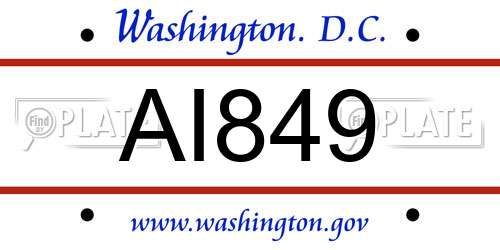 AI849 District Of Columbia License Plate