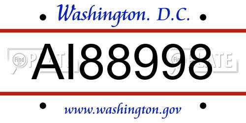 AI88998 District Of Columbia License Plate