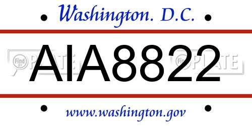 AIA8822 District Of Columbia License Plate