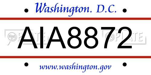 AIA8872 District Of Columbia License Plate