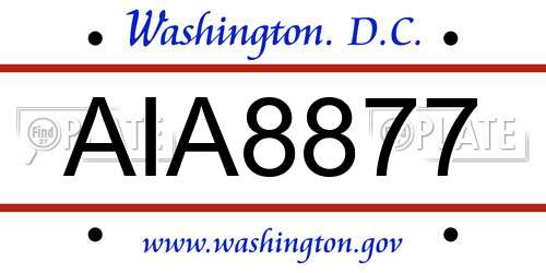 AIA8877 District Of Columbia License Plate