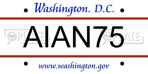 AIAN75 District Of Columbia License Plate