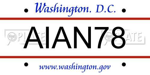 AIAN78 District Of Columbia License Plate
