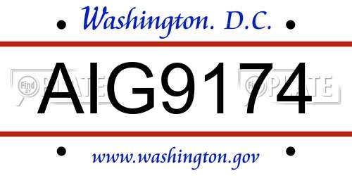 AIG9174 District Of Columbia License Plate
