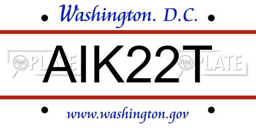 AIK22T District Of Columbia License Plate