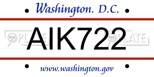 AIK722 District Of Columbia License Plate