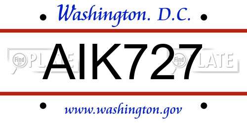 AIK727 District Of Columbia License Plate