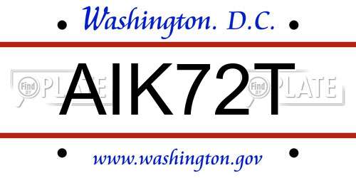 AIK72T District Of Columbia License Plate